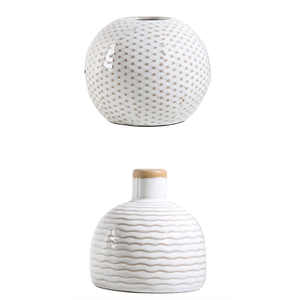 LIZOFER Boho Minimalist Small Ceramic Vase Set of 2 for Bedroom Living Room Office Fireplace Centerpiece Antique White Vintage Farmhouse Rustic Retro Flower Vases Home Decor Gift for Fake Plants