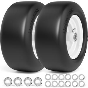 11x6.00-5 Flat Free Tires, Zero Turn Mower Front Tires, 11x6-5 Solid Mower Wheel for Residential and Commercial, With 5/8" and 3/4"Bearing, 6"- 8" Center Hub, 2Pack White, Load 400lbs