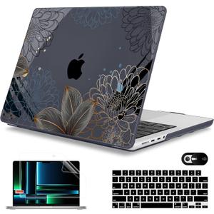 Mektron Case for M5 MacBook Pro 14 inch 2026 Model A3427 A3426 Fit 2025-2021 Model A3434 A3112 M4 A3112 A3401 A3185 M3 A2918 A2992 M2 A2779 M1 A2442 Pro/Max Cover, Line Chrysanthemums