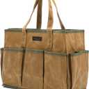 16OZ Waxed Canvas Tool Tote Bag | Large-Capacity Tool Storage Tote with 10 External Pockets | Multi-Purpose Garden Tool Carrier for Gardening, Wrench, and Carpentry Tools  Khaki
