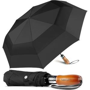 Lejorain Large Compact Golf Umbrella - Oversized Auto Open Close Folding Golf Umbrella Travel 210T Dupont Teflon Coated Vented Windproof Double Canopy for Women Men