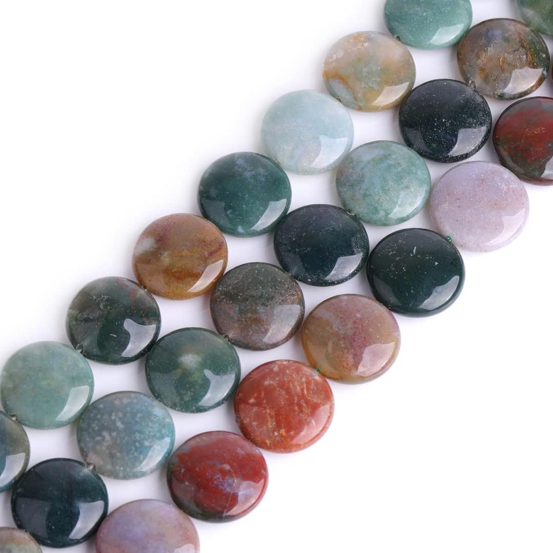 GEM-Inside Natural 20mm Coin Indian Agate Gemstone Loose Beads Energy Stone Handmade Beads for Jewelry Making Jewelry Beading Supplies for Women