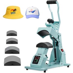 VEVOR Hat Heat Press Machine, with 4pcs Interchangeable Platens, Precise Temperature and Time Control, Hat Press for HTV Iron On and Sublimation Projects, for Caps, Headbands, Cuffs, Face Masks, Green