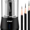 AFMAT Rechargeable Long Point Pencil Sharpener for Artist, 3 Point Options, Auto Stop, 8-25mm Super Long Tip, Electric Artist Pencil Sharpener for 6-8.5mm Charcoal/Drawing/Sketching/Colored Pencils