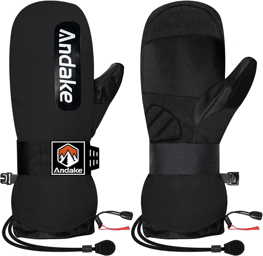 Andake Winter Ski Mittens for Men Women&Teenager,Waterproof & Insulated Snow Gloves, Warm Cold Weather Mittens,Professional Snowboard Mittens for Skiing, Snowboarding,Winter Sports (Large, Black)