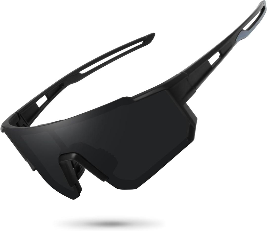 STORYCOAST Polarized Sports Sunglasses for Men Women,Driving Fishing Cycling Mountain Bike Sunglasses UV400 Protection (1-(a)Matte Black Frame-Gray Lens)