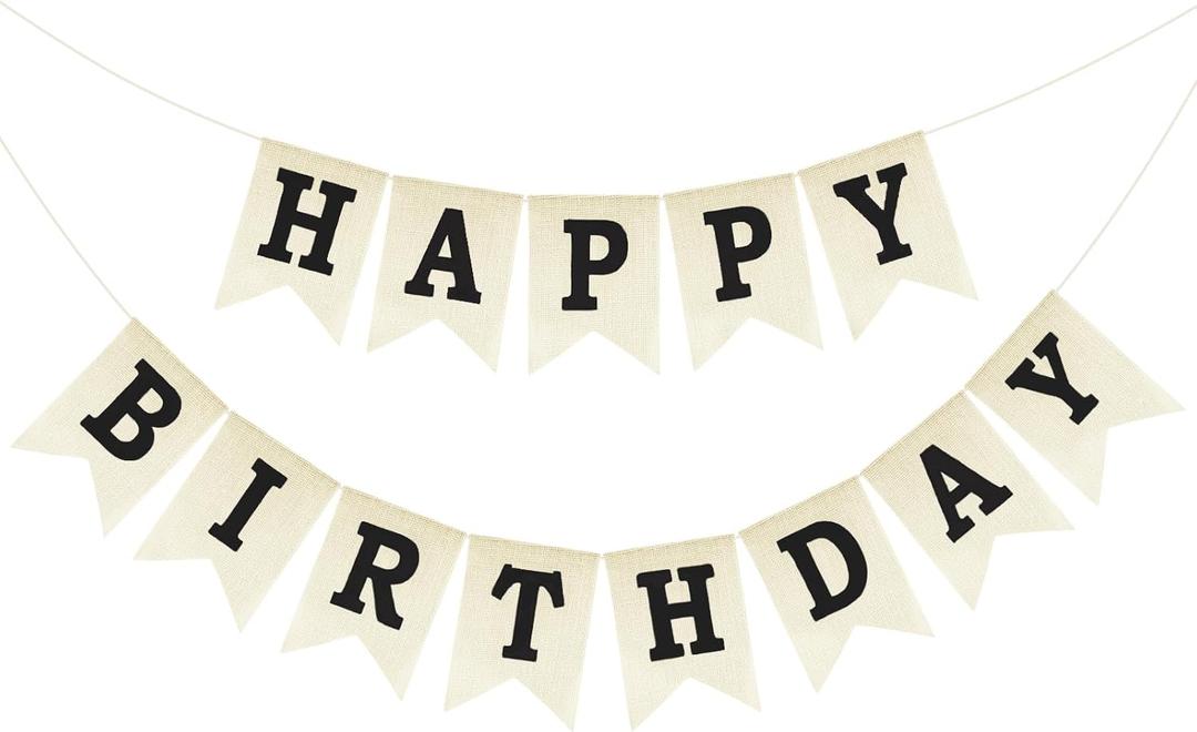 Anwyll Happy Birthday Banner - NO DIY Burlap Happy Birthday Banner Sign Happy Birthdays Party Decoration Happy Birthdays Banners Bunting for Women Men Girl Boy Celebration Party Backdrops (Black)