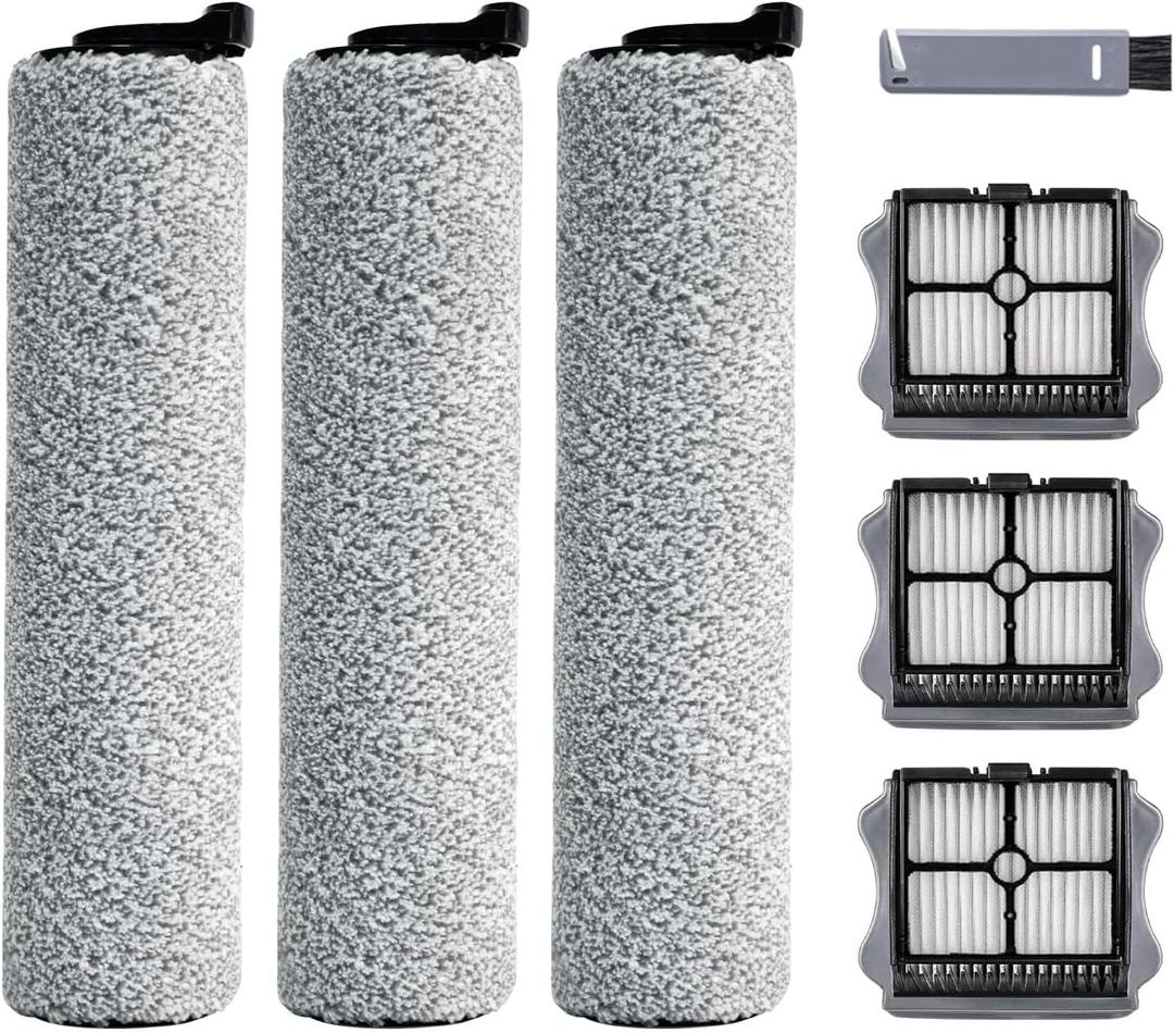 Keluke Roller Brush and Filter Replacement Compatible with Tineco iFloor 3/ Floor One S3 Cordless Vacuum Cleaner, Replacement Parts Include 3 Brush Rollers, 3 Filters