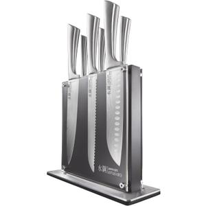 Cuisine::pro Damashiro Knife Block (Kumi, 7-Piece Chef Knife Set) - Japanese Steel Knife - Magnetic Knife Block- Damascus-Inspired Blade Kitchen Knives