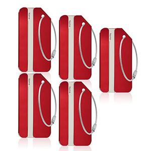 Aluminum Luggage Tags, Luggage Tag Holders for Travel Luggage Baggage Identifier by Ovener (5Pack Red)