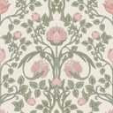 VEELIKE Vintage Art Nouveau Pink Floral Wallpaper Peel and Stick William Morris Wallpaper 17.7''x118'' Self Adhesive Contact Paper Removable Victorian Damask Wall Paper for Bedroom Bathroom Furniture