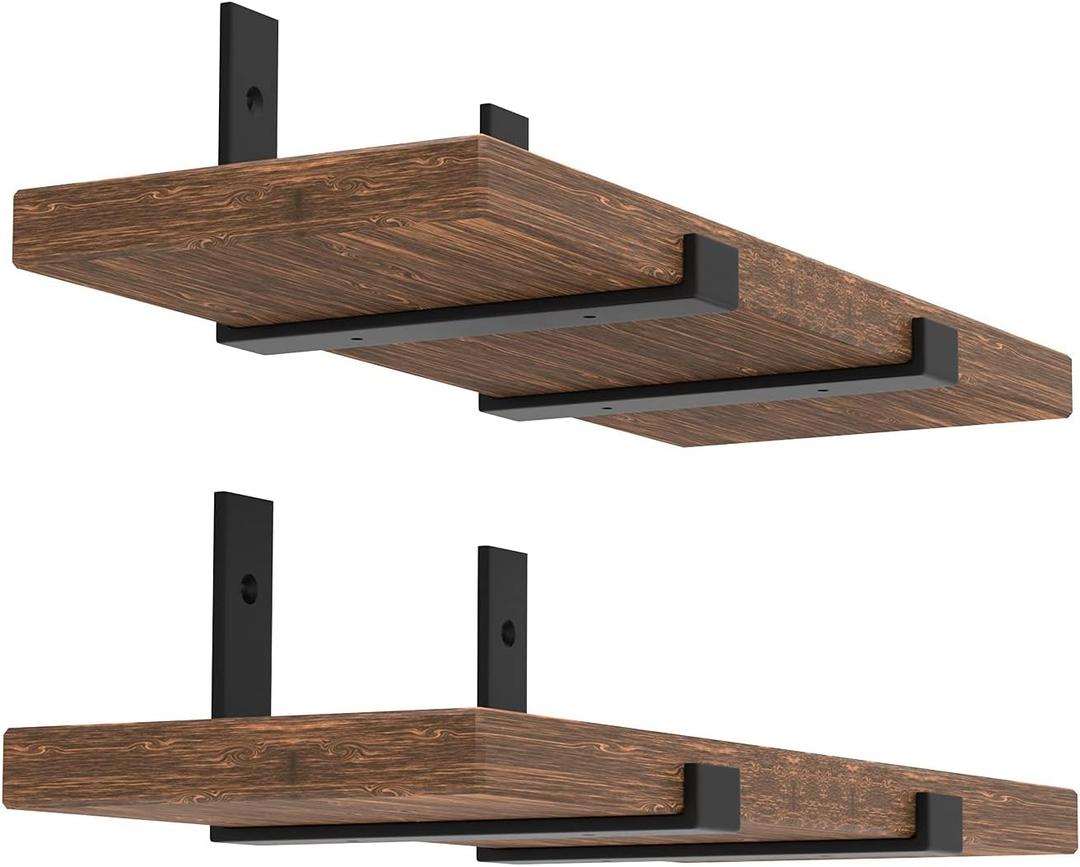 Shelf Bracket, Heavy Duty Floating Shelf Brackets 12-Inch Long, 4-Pack Brackets for Shelves, Black Coated J Shape Metal Wall Shelf Support Brackets with 1/5-Inch Thick and 160 lb. Load Capacity