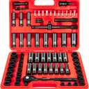 LLNDEI 72 Piece 1/2 Inch Drive Socket Set, 6 & 12 Point Impact Sockets, Deep & Shallow Sockets, Cr-V Steel, Metric & SAE, Including Extension Bars, Ratchet Handle, Adapters, Universal Joint, Bits Set