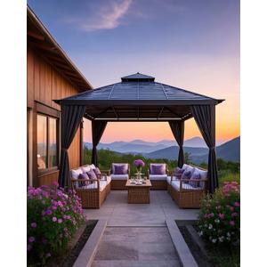 FoundGo 10'x10'Gazebo Universal Replacement Privacy Curtain fit for 10'Wx10'Lx6.56'H Outdoor Gazebo Pergola Patio Side Wall Panel Shade Screen Panels with Zipper(Black) 4pc-Water Resistant