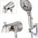 PROOX All Metal Tub Spout with Diverter, 6 Settings Hand held Shower with ON/Off Pause Switch, Bathtub Faucet with Sprayer Brushed Nickel