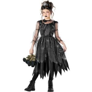 Morph Kids Gothic Witch Costume For Girls - Black Witch Dress For Kids - Spooky Halloween Outfit For Girls (10-12 years) L