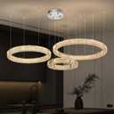 Flashing God Crystal Chandeliers Modern 3 Rings Pendant Light Adjustable High Ceiling Chandelier for Living Room Dining Room Foyer Entryway (D16+D24+D32)