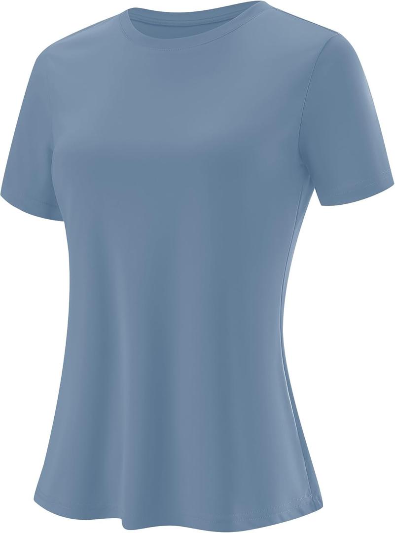 Blingfit Workout Tops for Women Short Sleeve Yoga Shirts Sports Gym Tshirts Quick Drying Running Top UPF 80+ Sun Protection (Blue, XL)
