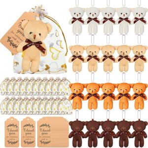 Libima 60 Pcs Mini Bear Baby Shower Decorations First Baby Shower Favors Party Supplies Souvenirs 4.7" Tiny Soft Stuffed Plush Bears Bulk with Thank You Tag and Heart Organza Bag (Brown Series)