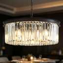 20'' Modern Crystal Chandelier Black Dining Room Light Fixture 8 Light