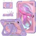 Scnioy for T-Mobile Revvl Tab 2 Case 10.1 Inch 2025, Shockproof Cover for Revvl Tab 2 5G Tablet Case Kids with 360 Rotating Handle Stand Pen Holder Shoulder Strap, Purple Rose