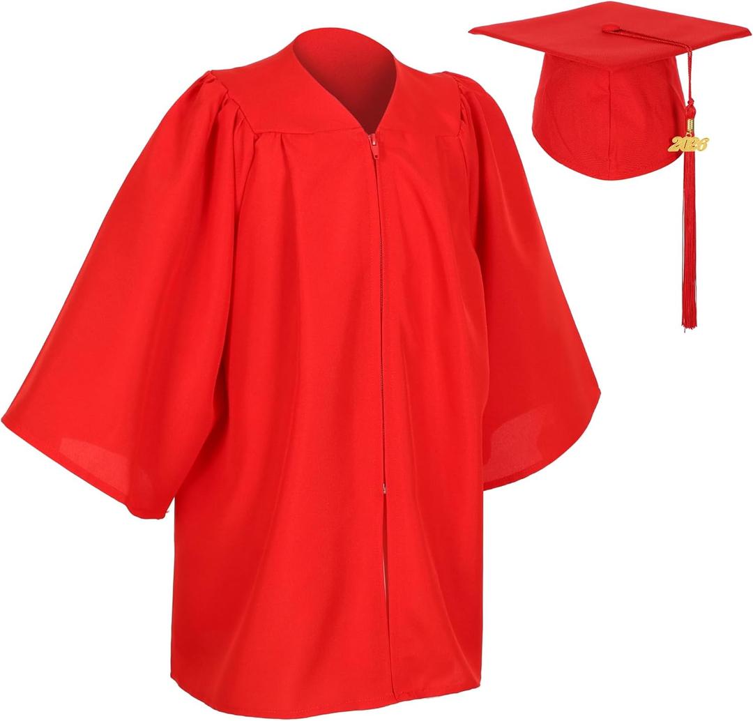 Matte Preschool and Kindergarten Graduation Cap Gown Set with Year Charm Tassel (Red)
