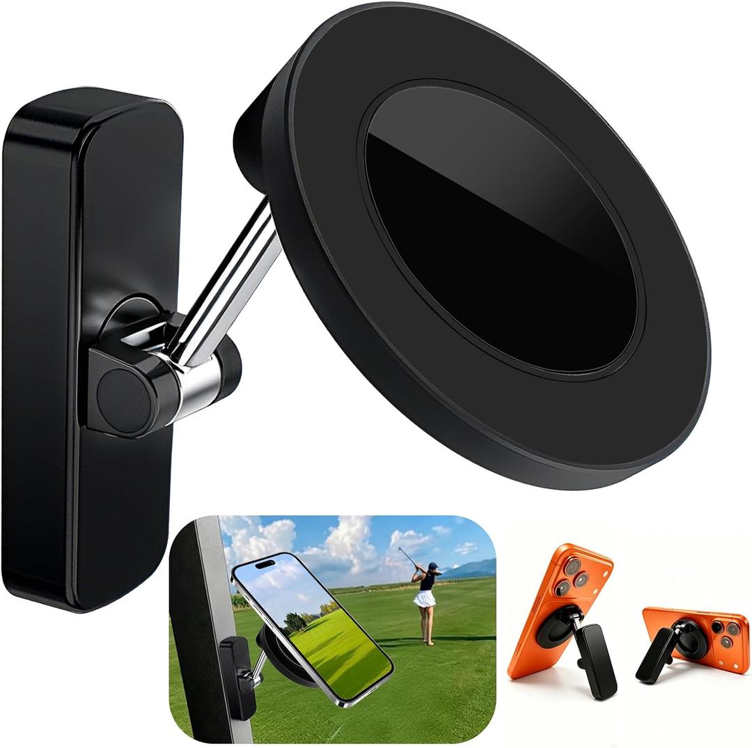 Magnetic Golf Cart Phone Holder, Golf Gifts for Men Him Golfers dad, 360° Rotatable Base Golf Cart Accessories Compatible with MagSafe iPhone 17-12 for Club Car, EZGO, Yamaha