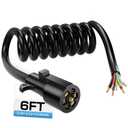 6 FT 7 Pin Trailer Plug, Trailer Wiring Harness with Double Prongs, 7 Way Coiled Trailer Cord End Connector Harness for RVs, Easily to Trailer Lighting System