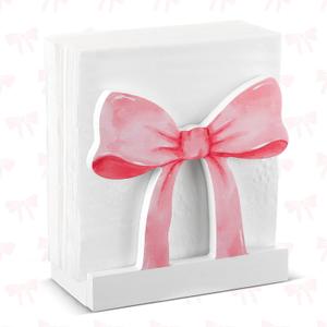 Marsui Pink Bow Napkin Holder for Table Cute Wooden Upright Coquette Bow Kitchen Napkin Holder for Table & Countertop Kitchen Upright Paper Storage Dispenser for Party
