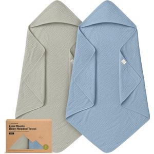 KeaBabies Muslin Hooded Baby Towels for Newborn Girls, Boys - 2-Pack, 30x30 Organic Cotton Baby Bath Towels Hooded, Soft Absorbent, Toddlers, Kids, Infant, Newborn Bath Essentials (Steel, Petite)