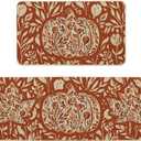 Artoid Mode Orange Flower Pumpkin Fall Kitchen Mats Set of 2, Autumn Home Decor Low-Profile Kitchen Rugs for Floor - 17x29 and 17x47 Inch