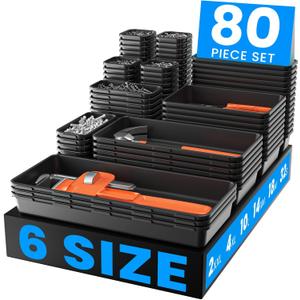 & 80PCSA-LUGEI Tool Box OrganizerFits 100+ Tools Black Garage Organization and Storage Tray Divider Set, Desk Drawer Organizer, Toolbox for Rolling Tool Chest Cart WorkBench Small Part