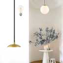 KoKo&Yukina 8 Inch Gold Modern Globe Pendant Light White Glass with Brass Finish Contemporary Mid Century Adjustable Hanging Light Fixture for Living Room Bedroom Bathroom Kitchen (Bulb Incl.)