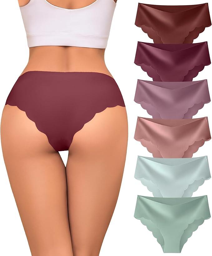 Womens Breathable Seamless Thong Panties No Show thongs Workout Thongs Women Comfortable Thong Underwear Sexy 6 Pack, Medium
