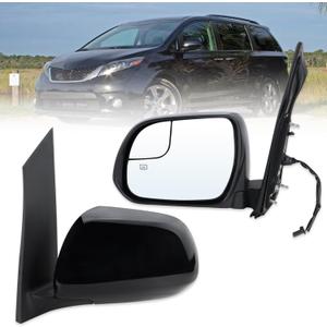 Lqtio Left Driver Side Mirror Compatible With 2015 2016 2017 2018 2019 2020 Toyota Sienna With Manual Folding Power Glass Heated Black Replace#87940-08150(5Pins)