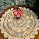 Damanni Beige Cotton Handmade Crochet Lace Tablecloth Doilies Table Overlay,Round,35 Inch