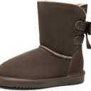 DREAM PAIRS Women's Winter Snow Boots FuzzyChic Bow Genuine Suede Leather Faux Fur Lining Memory Foam Warm Winter Short Booties for Outdoor Indoor (8, Taupe)
