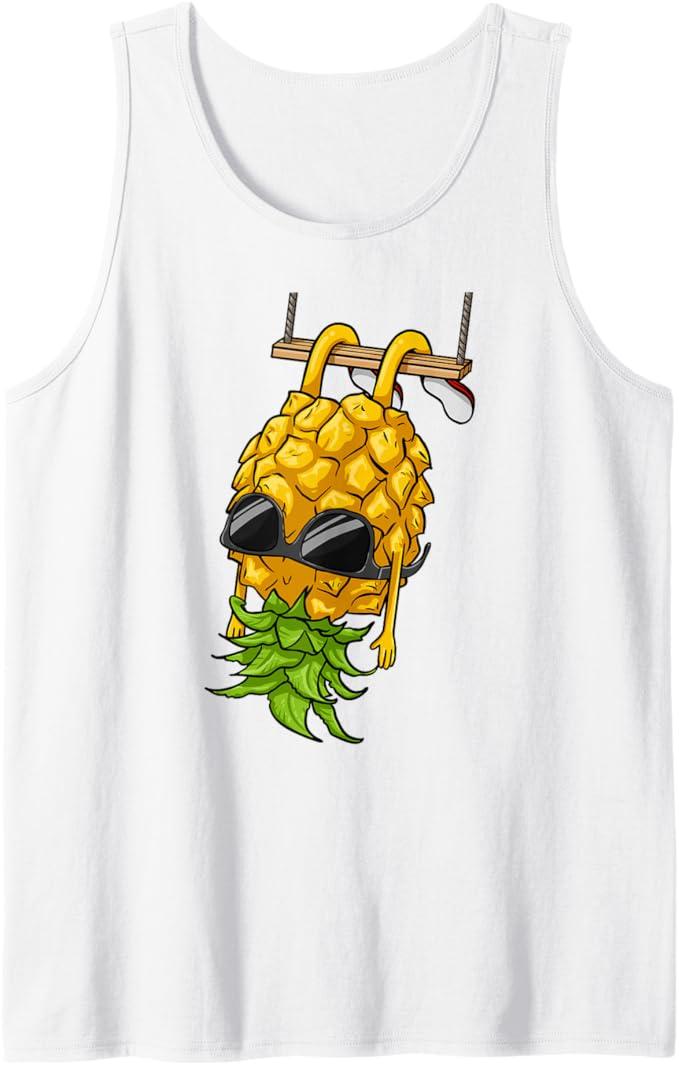 Swinging Pineapple Cartoon Swinger Upside Down Pineapple Tank Top Medium