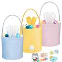 Easter Baskets for Kids, Bunny Easter Basket Set 3-Pack for Egg Hunt, Reusable Velvet Easter Basket with Bunny Ears for Easter Games, Party Gifts & Spring Decoration (Blue, Pink, Yellow)