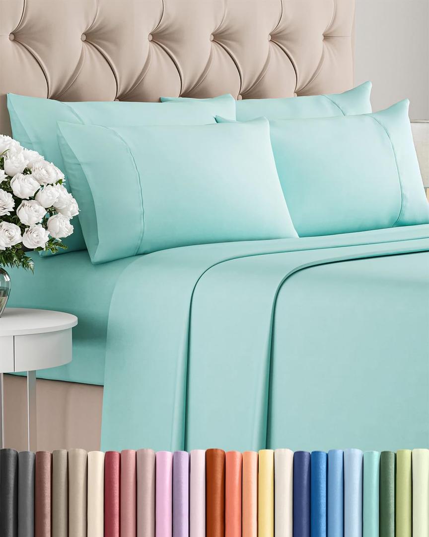 King 6 Piece Sheet Set - Comfy, Breathable & Cooling - Hotel Luxury Bedding for Women, Men, Kids, Teens and Children - 1 Flat & 1 Fitted Sheet & 4 Pillowcases w/ Deep Pockets - Wrinkle Free - Spa Blue