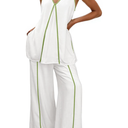 Cicy Bell Womens Summer Lounge Sets V Neck Sleeveless Tunic Tops Pajamas Sets Comfy Loungwear Wide Leg Pants 2 Piece Outfits, Medium, White 