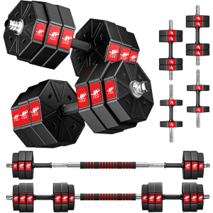 Adjustable Weights Dumbbells Set, 44Lbs 66Lbs 88Lbs 3 in 1 Adjustable Weights Dumbbells Barbell Set, Home Fitness Weight Set Gym Workout Exercise Training with Connecting Rod for Men Women
