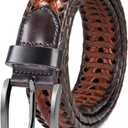 Mens Braided Leather Belt Everyday Casual Woven Belts for Men Fit Casual Golf Pants Jeans (34(Fits Waist:32"-35"), Deep Brown/Light Brown)