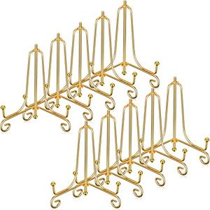 10 Pack 4 Inch Iron Plate Stands for Display, Plate Holder Display Stand, Gold Easel Stands for Photo, Picture Frame, Decorative Dish, Book and Tabletop Art (Gold, 4 Inch)