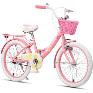 Glerc Maggie Grils Bike, 20 Inch Kids Bicycle for 7-13 Years Old Chlidren, Princess Styles Kids Bikes with Rack & Basket & Kickstand, Pink & White