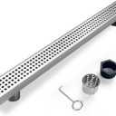 Offset Linear Shower Drain, Shower Drain 24 inch with Removable Grate Cover, Professional AISI 304 Stainless Steel Side Outlet Shower Floor Drain with Hair Catcher and Leveling Feet