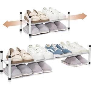 STORAGE MANIAC Expandable Shoe Rack, 4 Pairs Stackable Small Shoe Rack, Metal Adjustable Shoes Organizer for Closet, Entryway, Hallway, Garage, Front Door, Shoes Shelves, White 1 Tier
