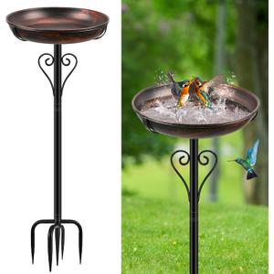 Metal Bird Bath for Outside, Vintage Freestanding Birdbaths with Metal Stake, Upgraded 5 Pronged Base Birdfeeder Feeder Bowl for Outdoors Garden Patio Yard Lawn Decor (Vintage Bronze)