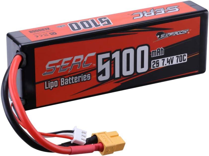 SUNPADOW 2S 7.4V Lipo Battery 5100mAh 70C Hard Case with XT60 Connector Rechargeable for RC Vehicles Car Truck Tank Buggy Truggy Racing Hobby
