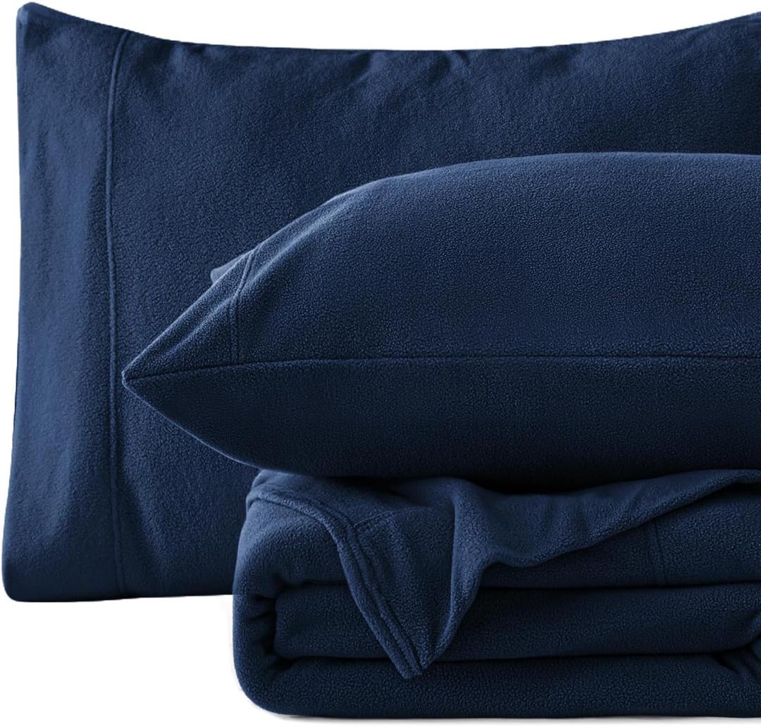 Love's cabin Fleece Full Sheet Set - 4 Pcs Dark Blue Super Soft Plush Polar Fleece Bed Sheets Set with 16" Deep Pocket,Cozy Warmth for Cold Season(1 Flat Sheet,1 Fitted Sheet,2 Pillow Cases)